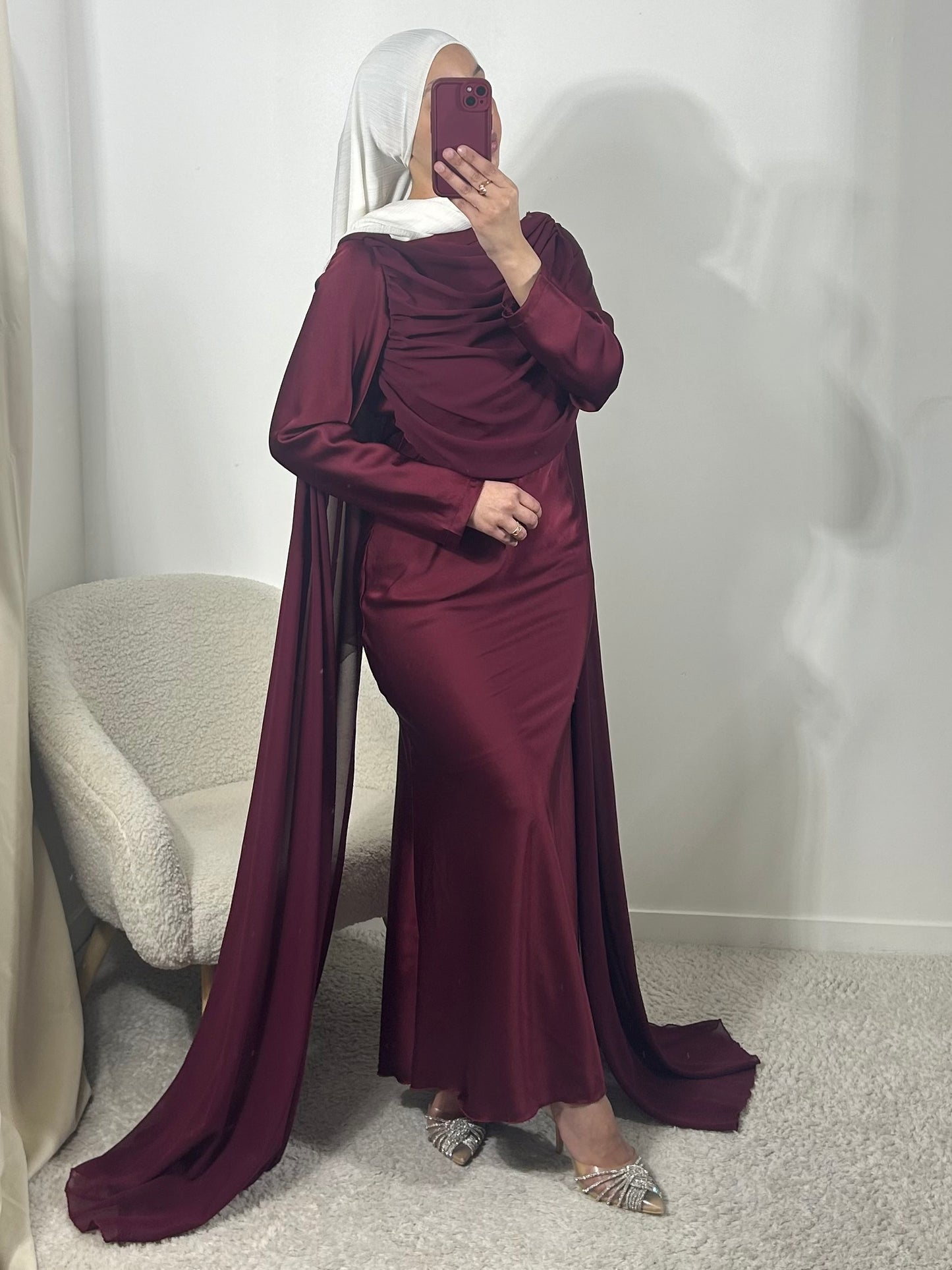 Robe drapée bordeaux