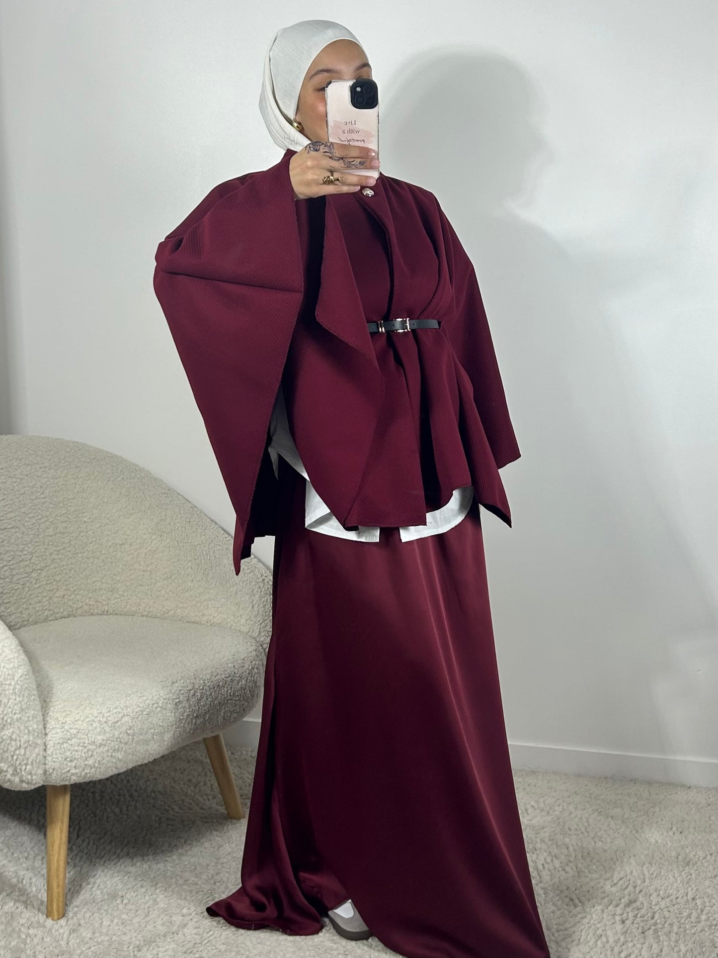 Poncho à ceinture bordeaux