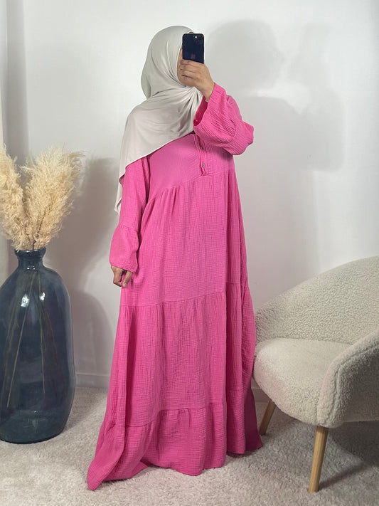 Robe longue gaz de coton rose