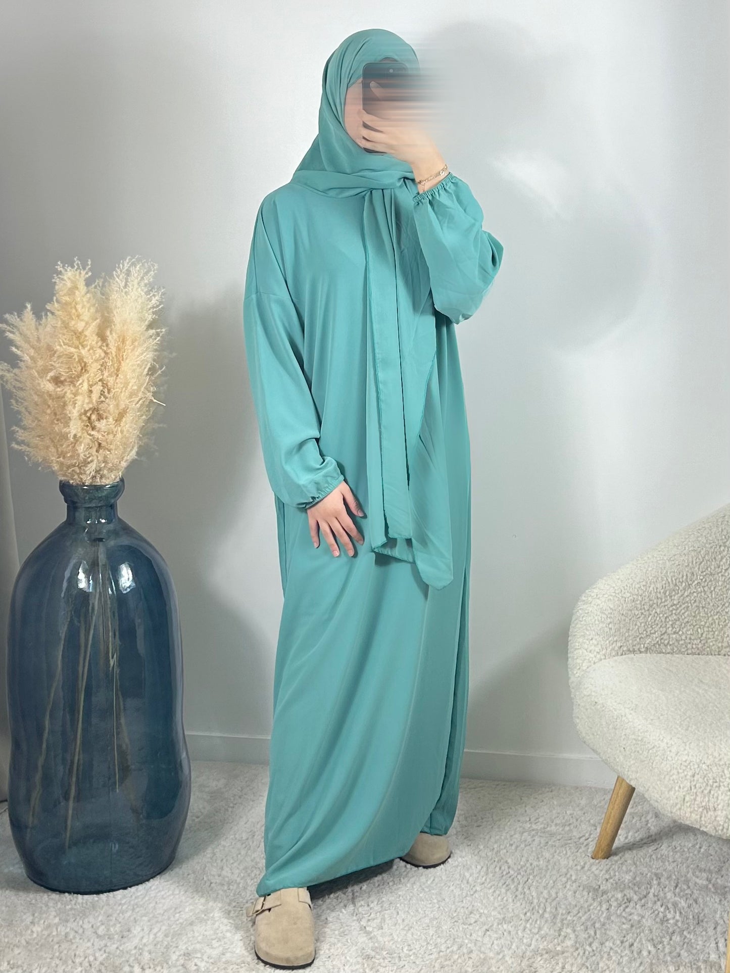 Abaya voile intégré menthe