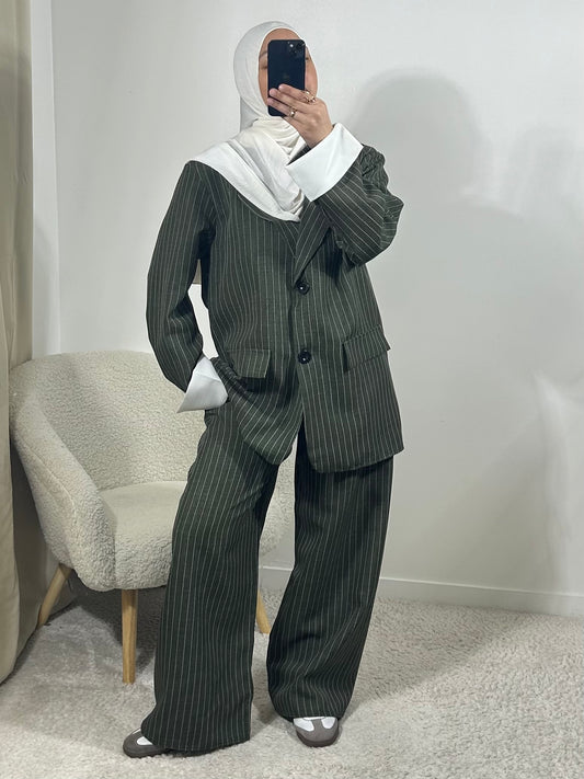 Ensemble blazer à rayures kaki