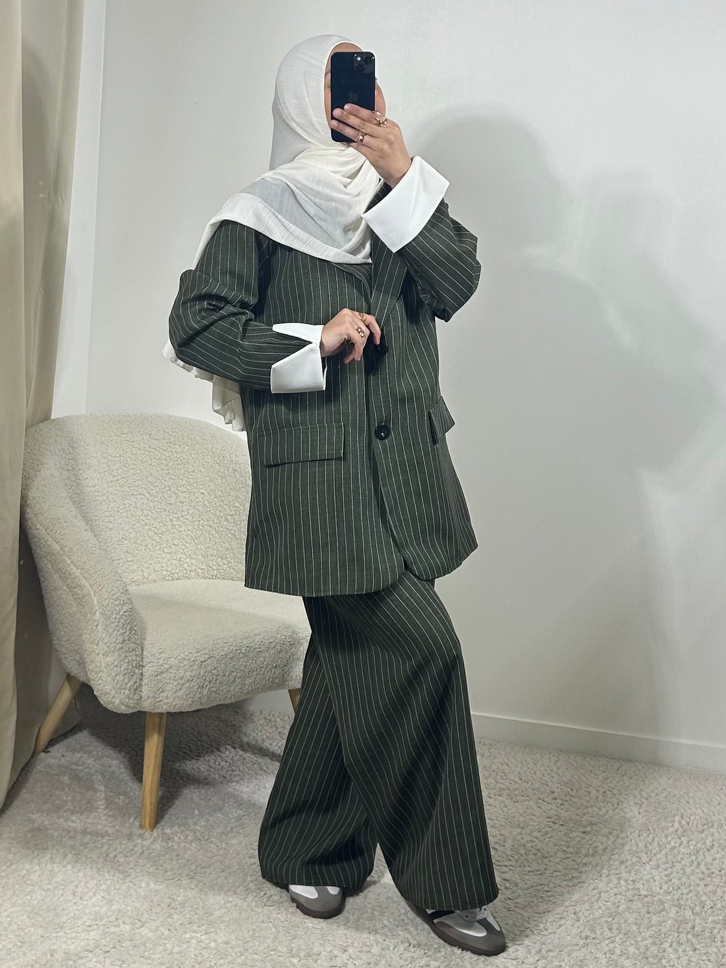 Ensemble blazer à rayures kaki