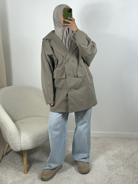 Veste imperméable à capuche taupe