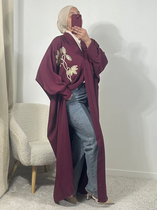 Abaya boutonnée bordeaux