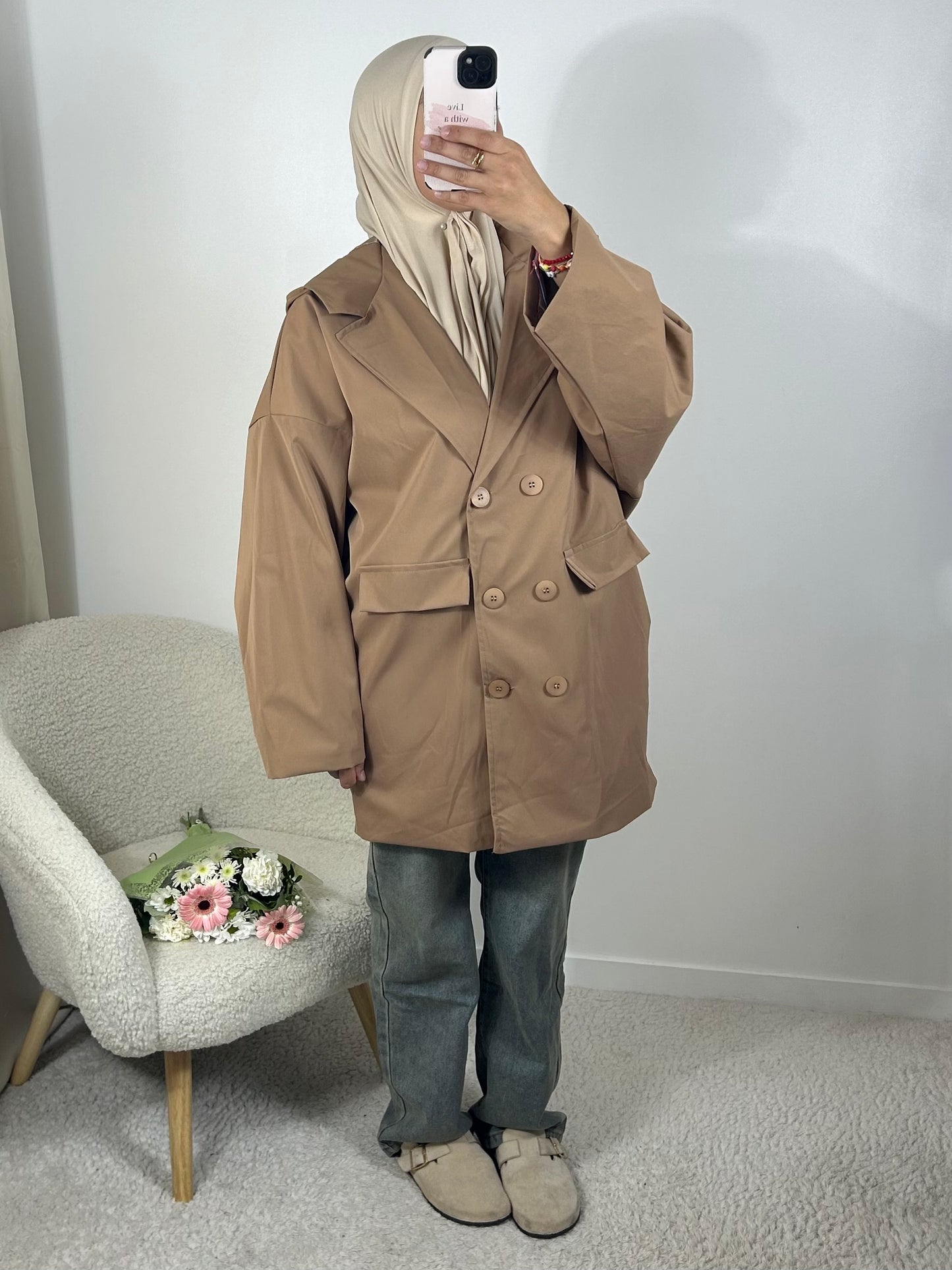 Veste imperméable à capuche camel