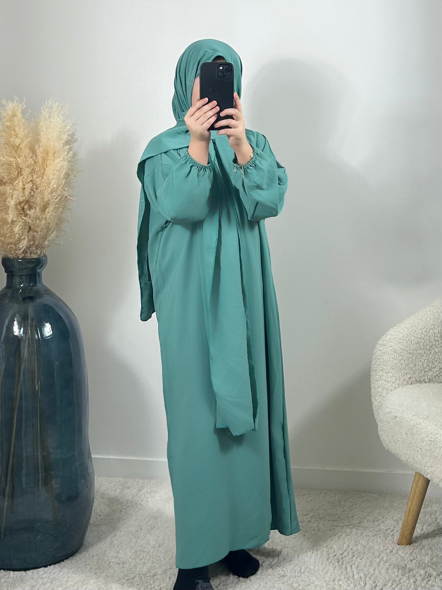 Abaya voile intégré menthe