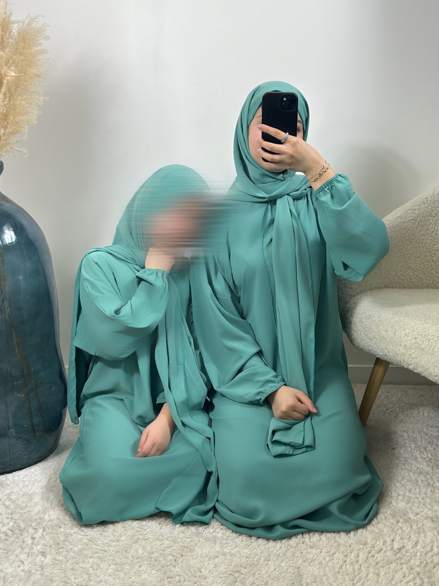 Abaya voile intégré menthe