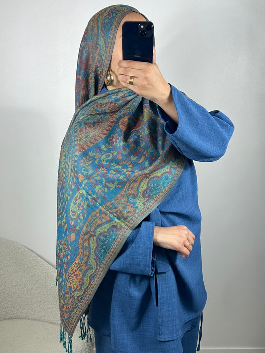 Pashmina rawda bleu maya