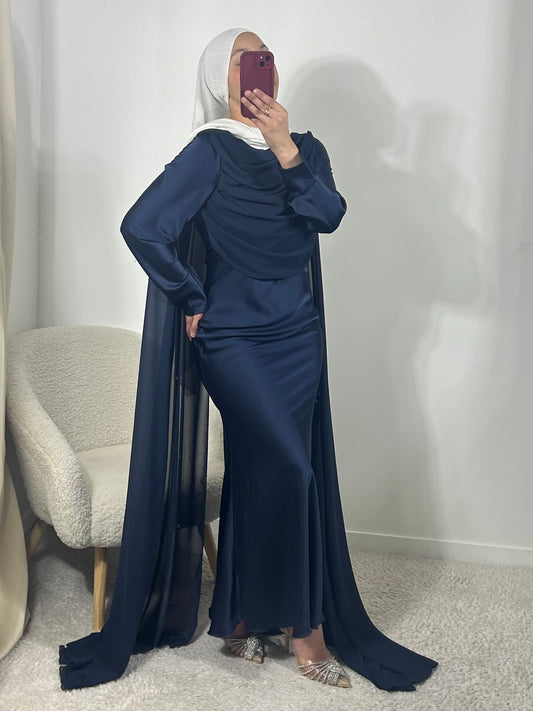 Robe drapée bleu nuit
