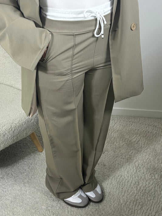 Pantalon fluide à taille double taupe