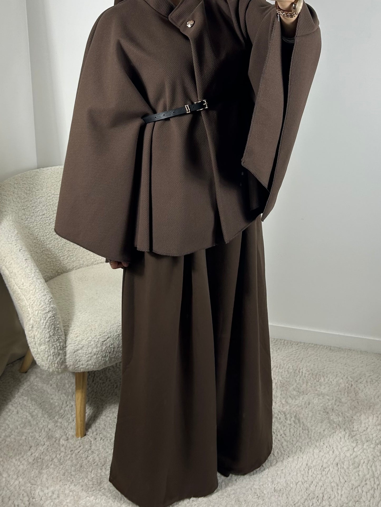 Poncho à ceinture marron