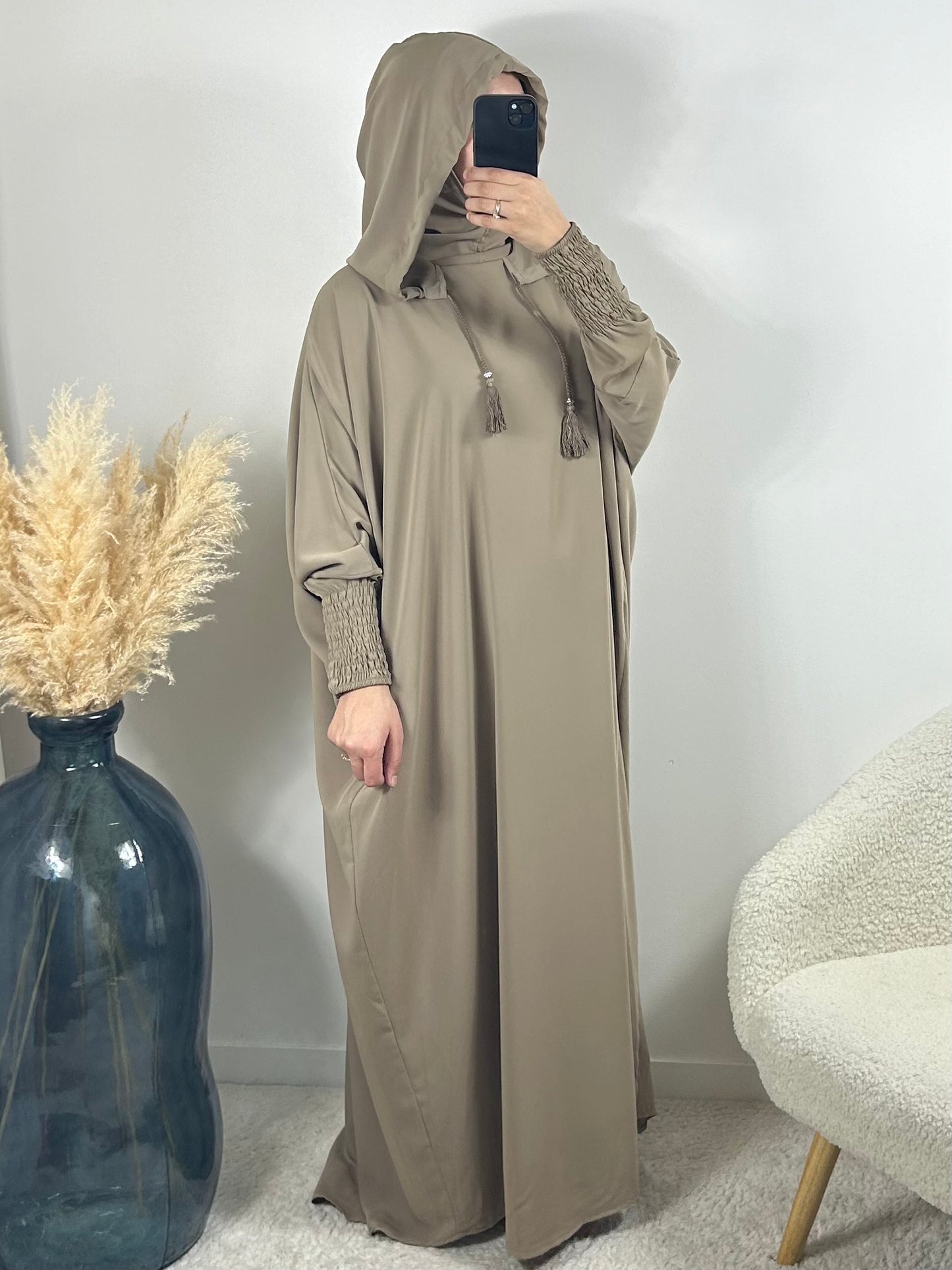 Abaya cagoule intégré taupe