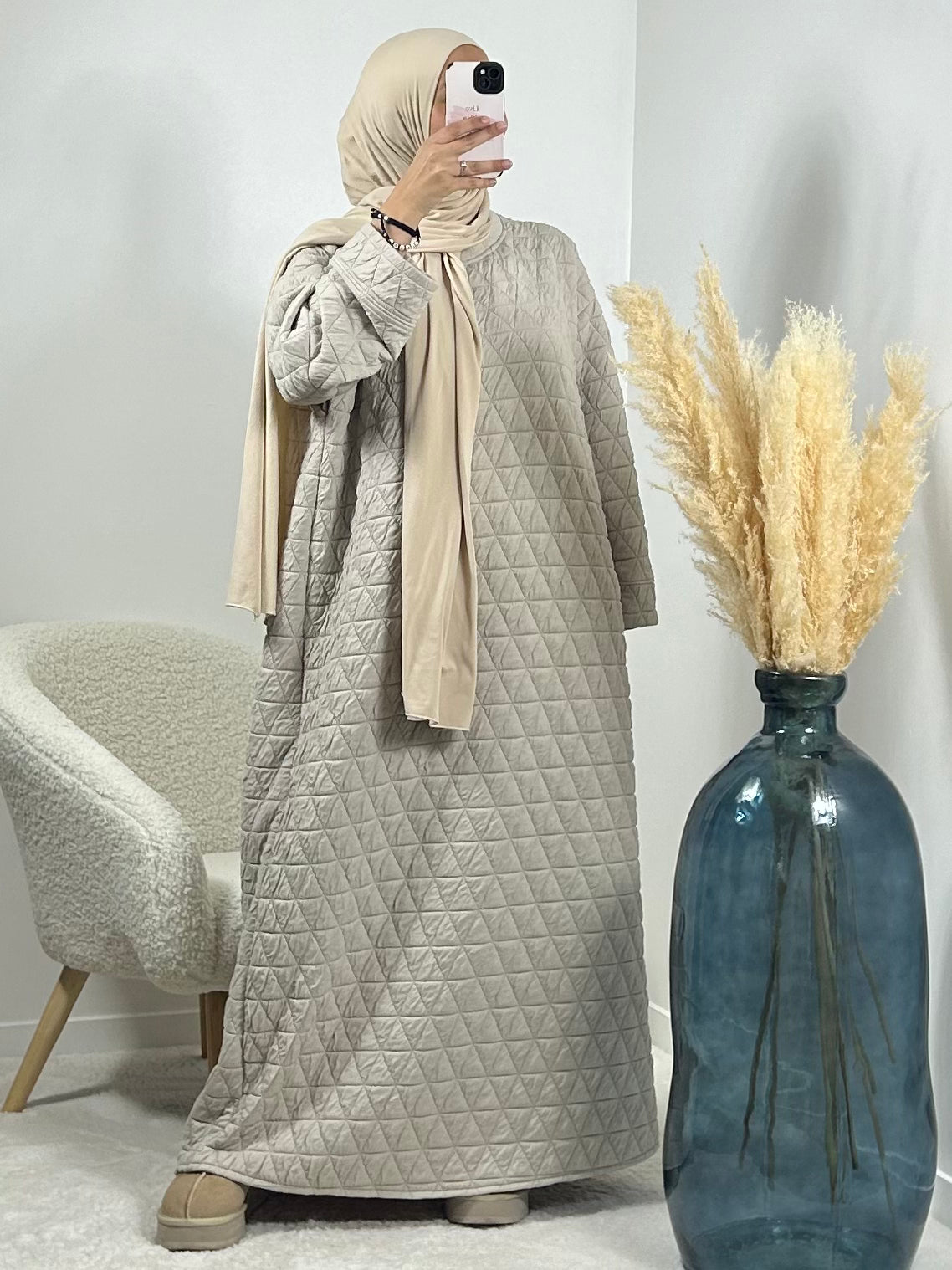 Robe matelassée taupe