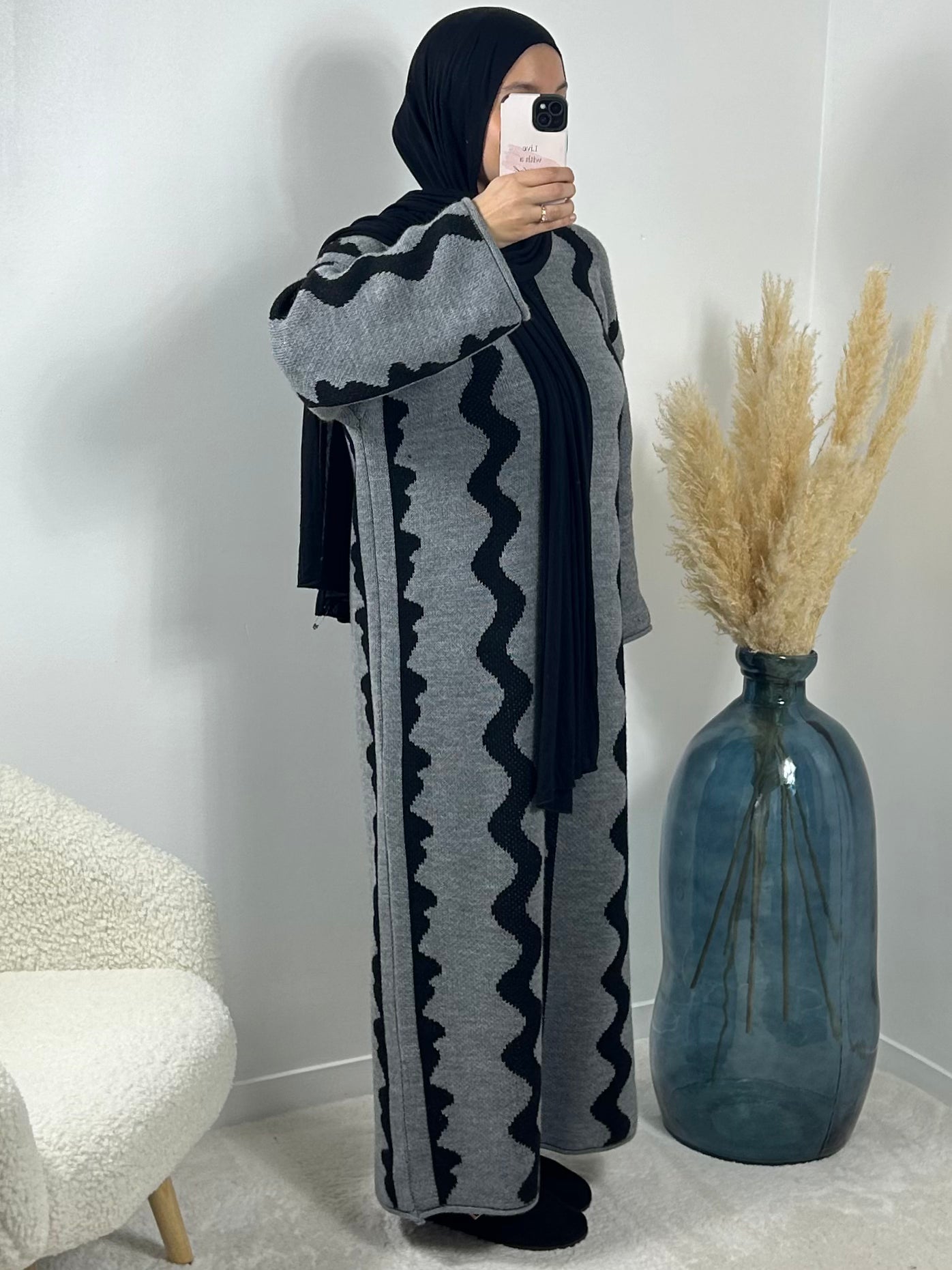 Robe longue grise à motif