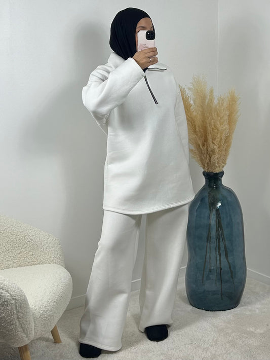 White cotton zip set 