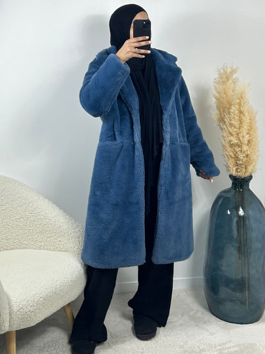 Manteau fausse fourrure bleu