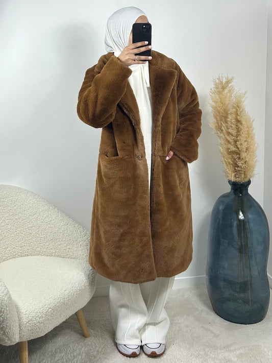 Brown faux fur coat 